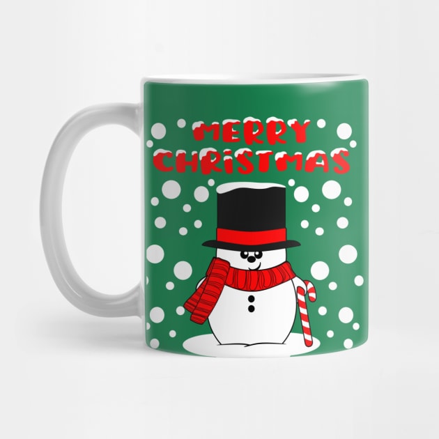 Merry Christmas Snowman Top Hat and Candy Cane by Krimbles